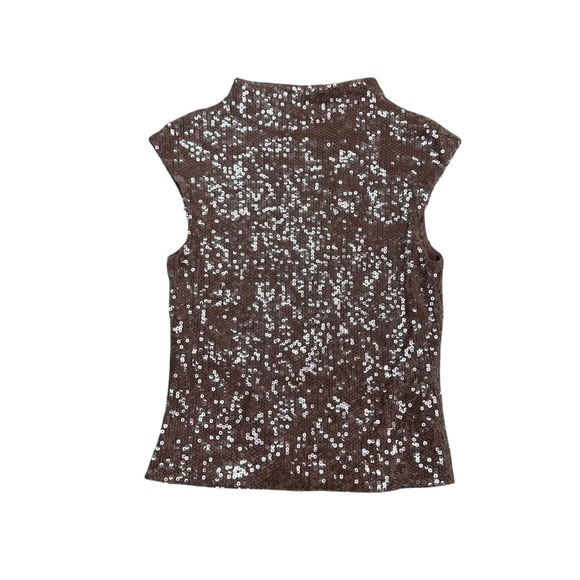 Elodie Tops - Elodie Womens Mauve Silver Sequin Mock Neck Sleeveless Cap Sleeve Top Small